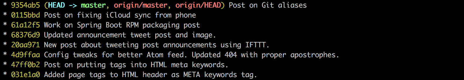Git log output with --decorate